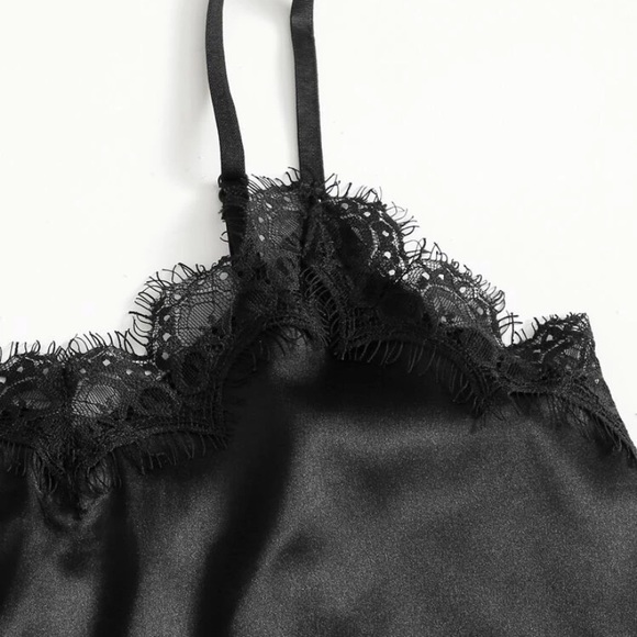 Lace Detailed Satin PJ Set π - Picture 2 of 4